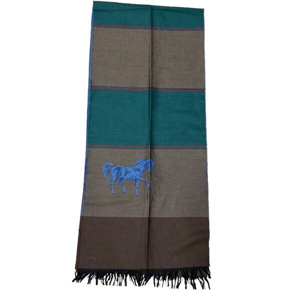 Plaid new wool horse fringe scarf made in Germany - Picture 1 of 5